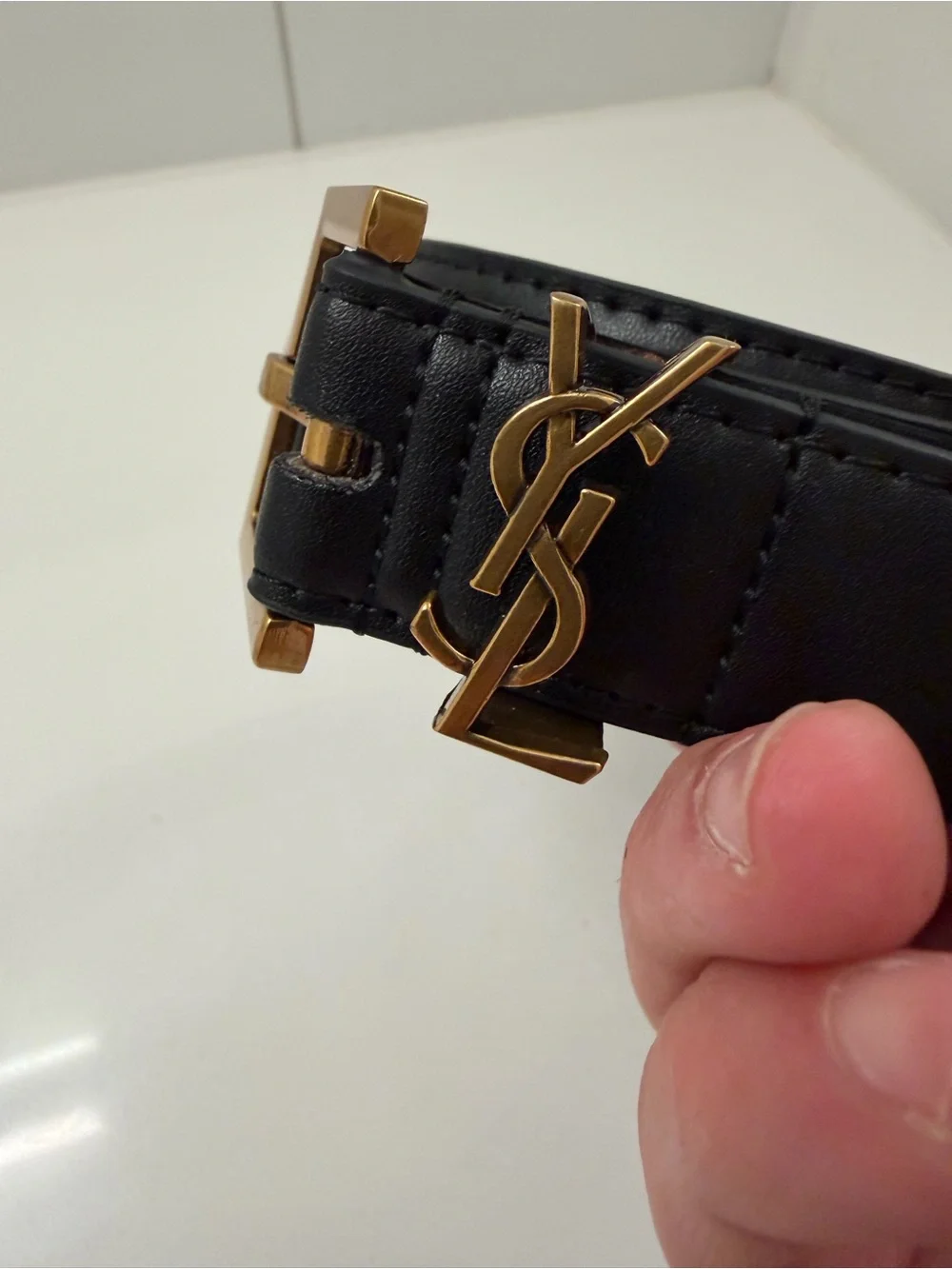 Saint Laurent Paris YSL Black Leather Belt with Gold Buckle